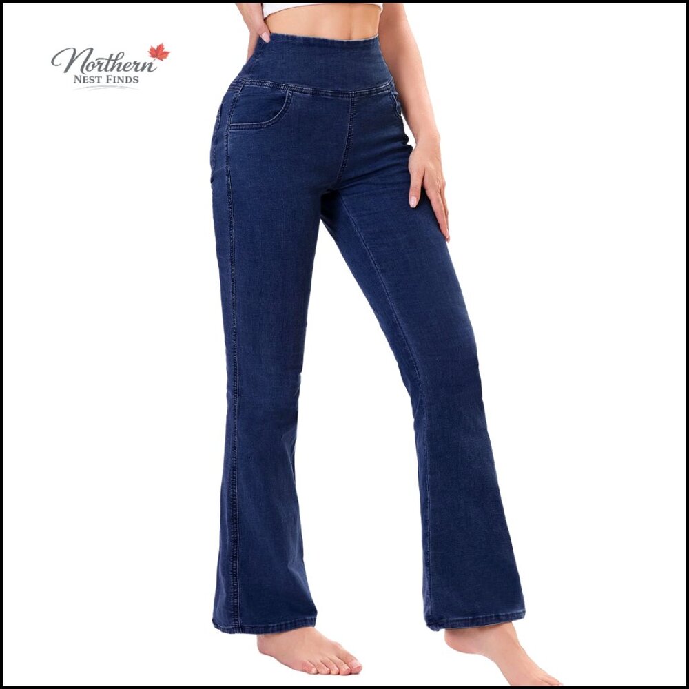 Pull On Flare Jeans High Waisted Stretchy Boot Cut Leggings